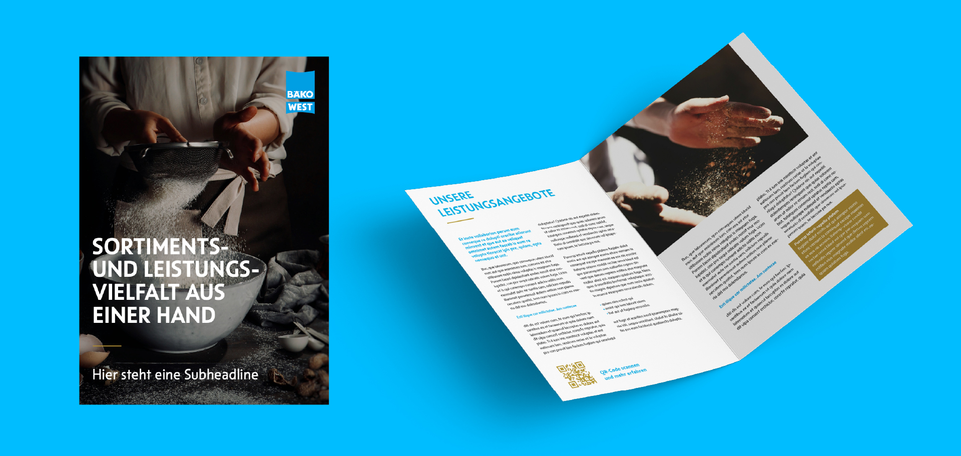 Gestaltung einer mehrseitigen Imagebroschüre, die traditionelles Backhandwerk mit moderner Editorial-Ästhetik verbindet. Das Design basiert auf dem Corporate Design der BÄKO WEST eG.